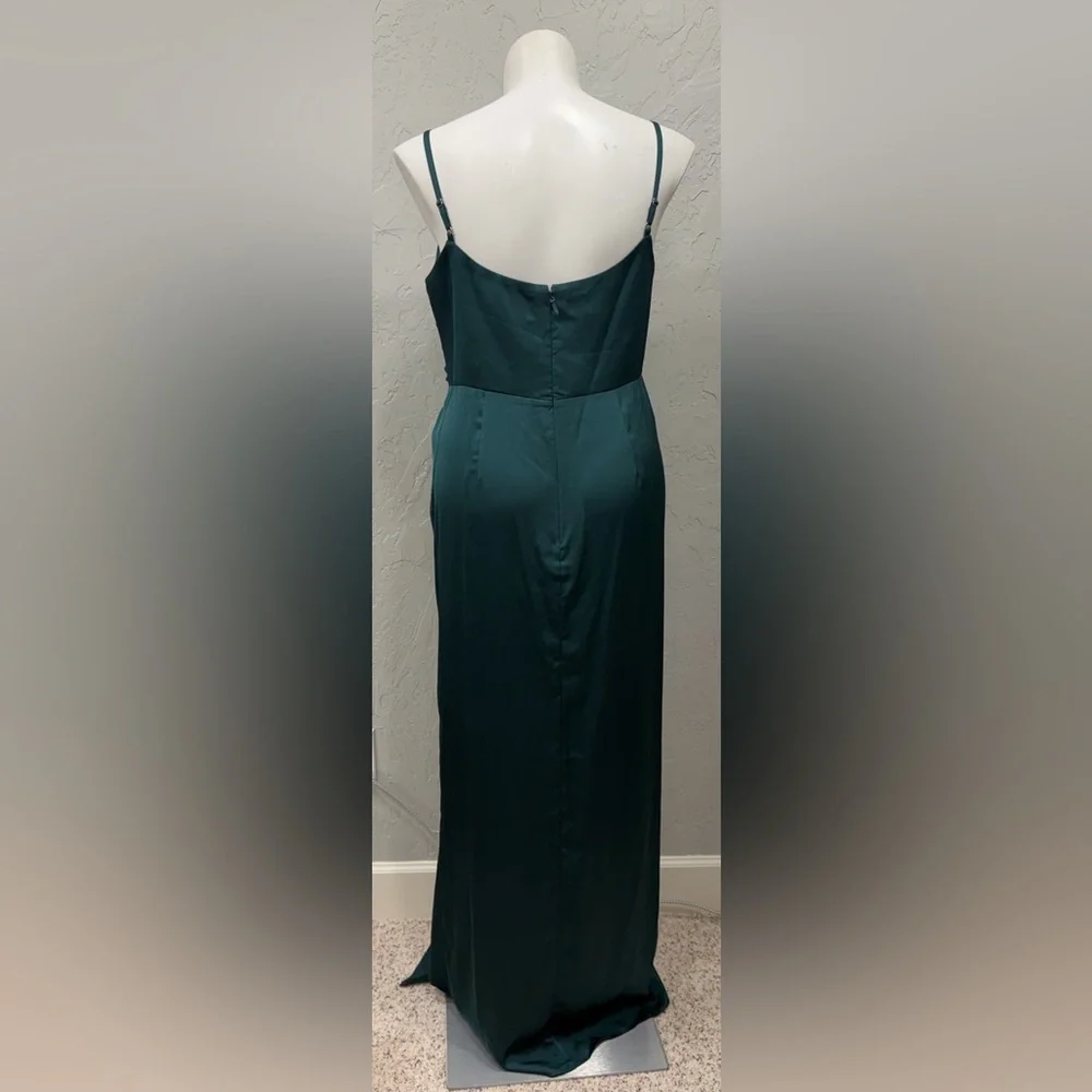 Azazie x Kendall + Kylie Satin Bridesmaid Dress Emerald Green A16 | Formal Maxi - Picture 2 of 3